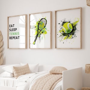 Set of 3 Tennis Wall Art Prints, Tennis Prints Boys Bedroom Decor, Kids Bedroom Tennis Decor, Custom Tennis Poster Printable, Tennis Poster