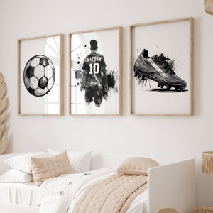 Impressões de parede de futebol personalizadas, pôster de futebol com nome personalizado, decoração de quarto de menino, decoração de quarto de adolescente, presentes de futebol, camisa de futebol para impressão