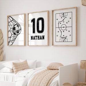 Impressões de parede de futebol personalizadas, camisa de futebol com nome personalizado, decoração de quarto de menino, decoração de quarto de adolescente, presentes de futebol, pôster de futebol para impressão