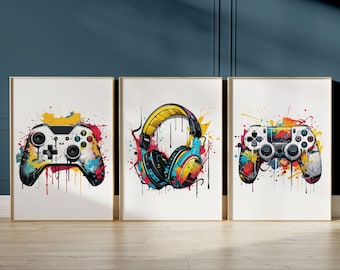 Set of 3 Gaming Prints Gaming Decor, Gamer Wall Art, Teen Room Prints, Boys Bedroom Decor, Gaming Wall Art, Graffiti Wall Art, Video Games