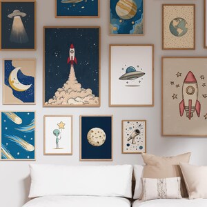 Set von 15 Weltraum Postern: Rakete Astronaut Wandkunst - Verspielte Galaxie Poster (Digitaler Download)