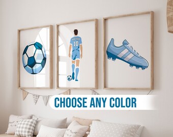 Personalised Football Wall Art, Football Poster, Football Prints, Custom Name, Blue Boys Bedroom Decor, Teen Room Decor, Football Shirt