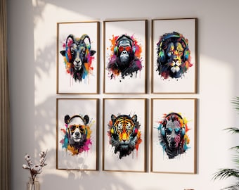 Láminas de grafitis de animales: Decoración para habitación de adolescentes (juego de 6) (Descarga digital)