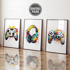 Printable Gaming Prints, Gaming Poster, Set of 3 Gaming Wall Art, Boys Bedroom Decor, Gaming Room Decor Gamer Gift Games Room Art Video Game
