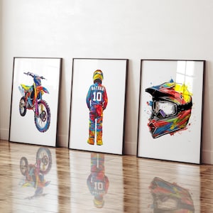 Láminas personalizadas de motocross, láminas de motocross, pósteres de motocross, arte mural de motocross, decoración de dormitorio infantil, deportes infantiles, arte mural imprimible