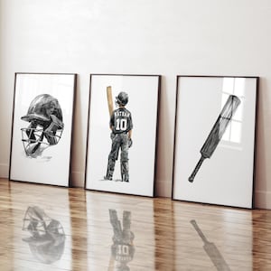 Personalisierter Cricket Spieler, 3er-Set Cricket Wandkunst, Cricket Geschenke für Jungen, Cricket Poster, Cricket Drucke, Jungen Schlafzimmer Dekor Jungenzimmer