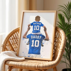 Regalos de fútbol personalizados para papá: Nombre, número y color de pelo personalizados - Regalo de padre e hijo para papá - Regalo del Día del Padre de parte de su hijo Azul