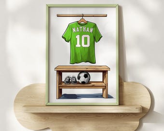 Personalised Football Wall Art Print, Boys Football Gift for Boy Room Decor Custom Name Football Shirt Football Print Football Poster