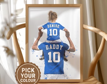 Personalised Football Gift from Daughter: Girl Football Print for Dad - Fathers Day Wall Art - Pick Hair & Kit Colour