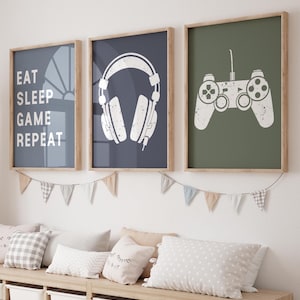 Set of 3 Gaming Prints, Gamer Wall Art, Boys Bedroom Decor, Kids Nursery
