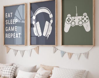 Set of 3 Gaming Wall Art Prints Custom Gamer Prints, Boys Bedroom Decor, Kids Bedroom Gamer Decor, Nursery Gamer Wall Art, Gaming Poster