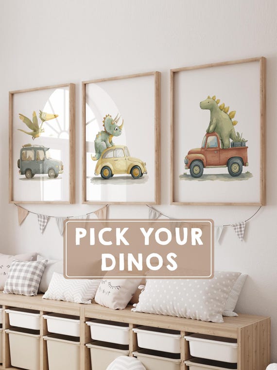 PICK YOUR DINOSAURS: Dinosaur Wall Art Prints - Toddlers Bedroom Decor - Dinosaur Nursery Art - Vehicle Playroom - Dinosaur Gifts for Boys