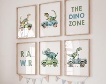 Dinosaur Nursery Prints Set: Quirky Boys Room Decor (Digital Download - Set of 6)