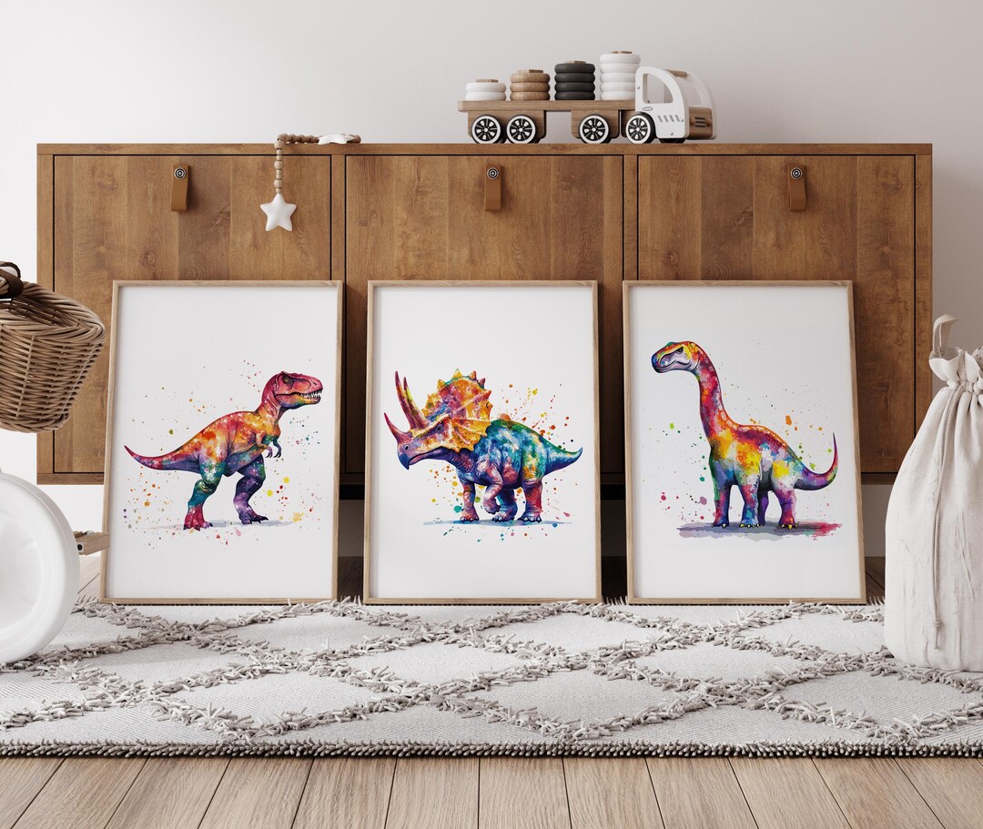 Watercolor Dinosaur Prints Set of 3: Kids Nursery Wall Art - Dino ...