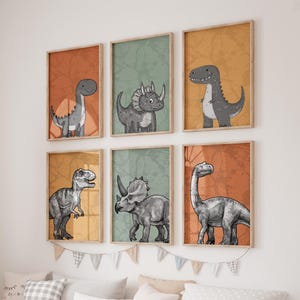 Printable Dinosaur Wall Art Prints, Set of 3 Dinosaur Posters, Dinosaur Nursery Decor, Boy Room Art, Dinosaur Gift for Boys, Boy Nursery Art