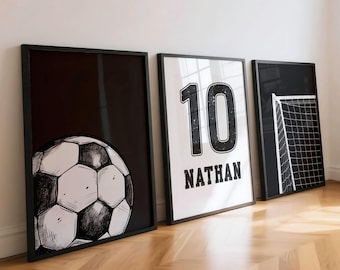 Football Gifts for Boys Room Decor, Personalised Name Number & Colour, Boy Bedroom Football Wall Art, Football Shirt Prints
