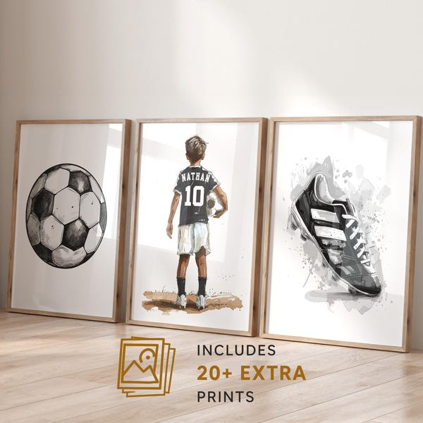 Impressions d'art murales football personnalisées : cadeau footballeur pour garçons - affiche de football personnalisée pour décoration de chambre à coucher pour garçons (téléchargement numérique)