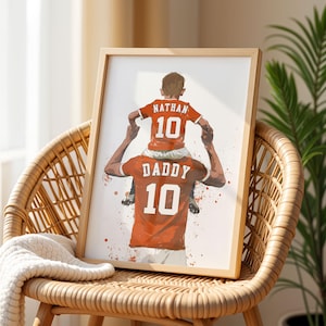 Regalos de fútbol personalizados para papá: Nombre, número y color de pelo personalizados - Regalo de padre e hijo para papá - Regalo del Día del Padre de parte de su hijo Naranja