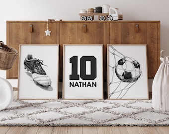 Personalized Soccer Wall Art, Set of 3 Soccer Prints for Boys Room, Custom Name Jersey Print, Soccer Gift for Boys Bedroom Decor, Football