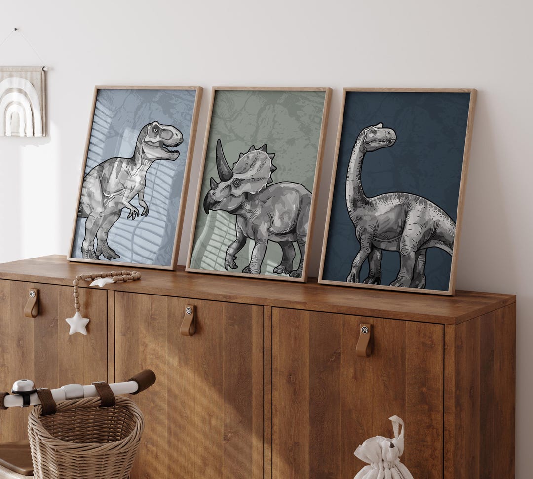 Printable Dinosaur Prints, Set of 3 Dinosaur Posters, Dinosaur Nursery ...