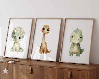 Dinosaur Nursery Art Prints: Set of 3, Boys Room Decor (Digital Download)