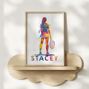 Regalo personalizado de tenis para la habitación de una niña: decoración de tenis, láminas de tenis, arte mural de tenis, póster de tenis, regalo para niña, arte mural deportivo para niñas
