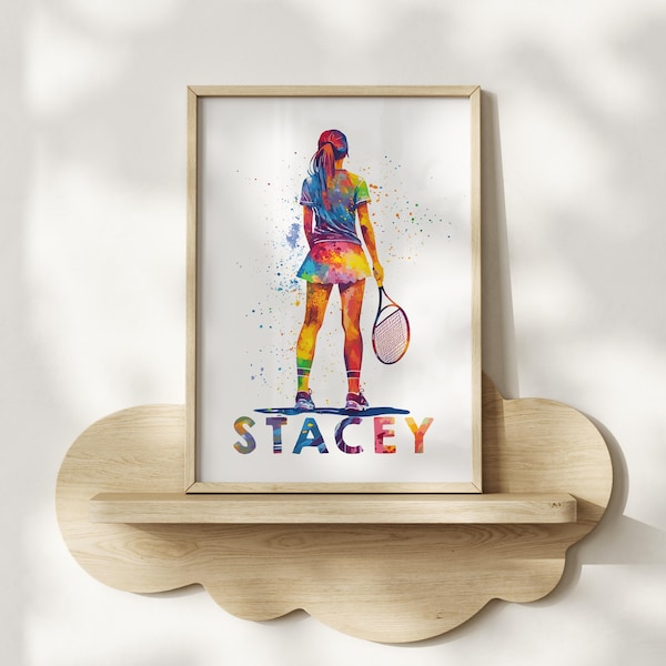 Personalized Tennis Girl Poster, Colorful Sports Print (Digital Download)