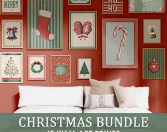 Lot de 15 oeuvres d'art murales de la galerie de Noël : décoration de Noël rétro - oeuvre d'art classique des Fêtes - décoration murale festive et confortable (téléchargement numérique)