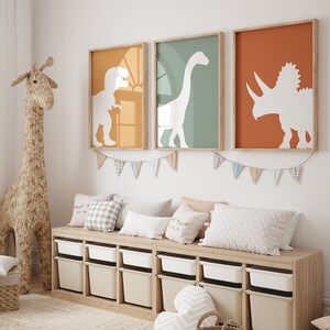 Dinosaur Nursery Prints: Set of 3 Dino Posters - Kids Playroom Decor ...