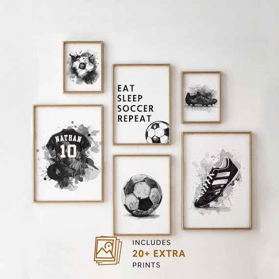 Personalized Soccer Posters, Set of 6 Soccer Wall Art Prints, Soccer Gift for Boys Bedroom Decor, Boys Room Art, Printable Soccer Jersey