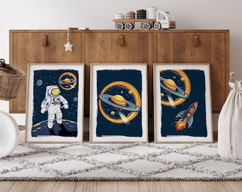 Space Nursery Prints: Astronaut, Planets, Rocket (Digital Download)