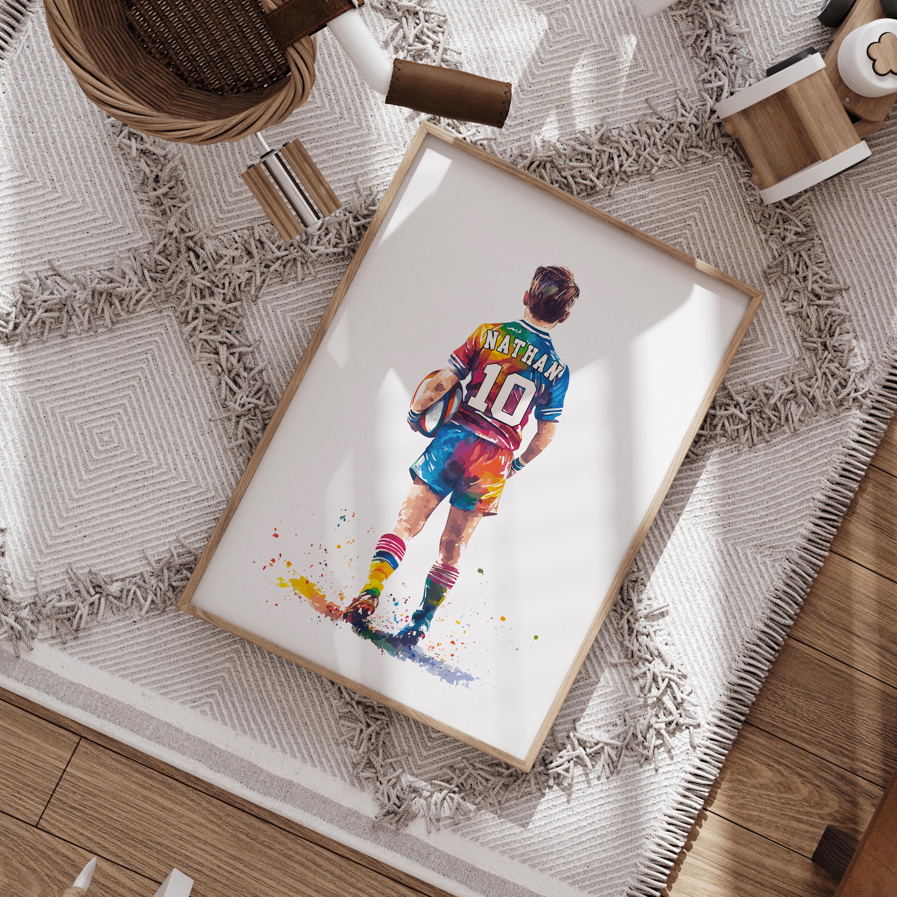 Watercolour Rugby Posts Personalized Rugby Poster: Watercolor Boys Bedroom Decor (digital ...