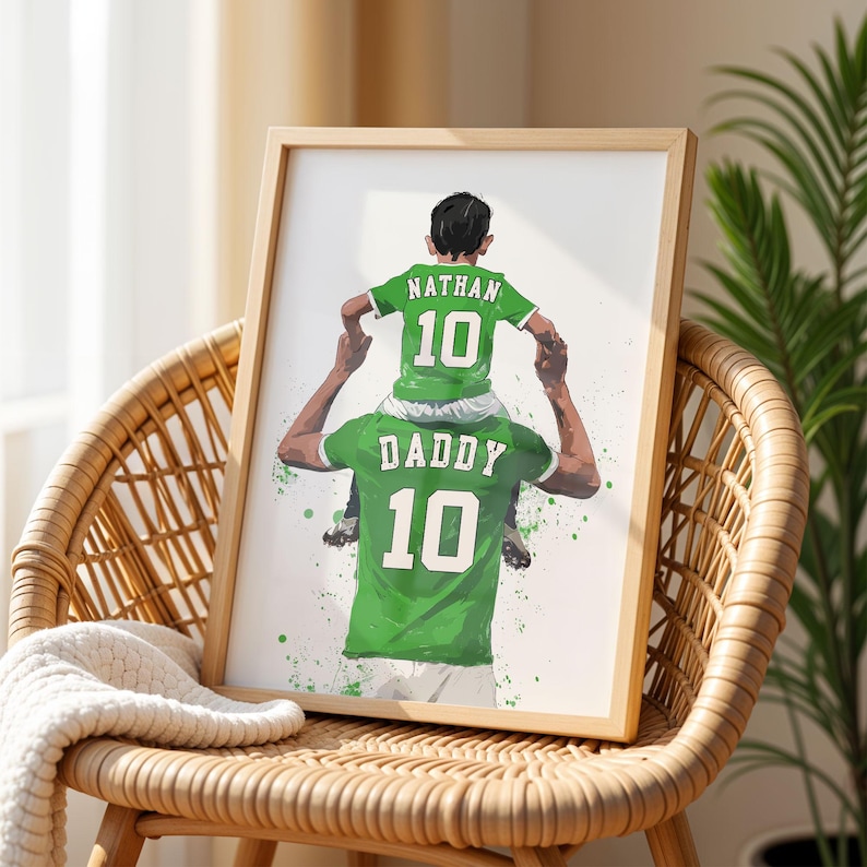 Regalos de fútbol personalizados para papá: Nombre, número y color de pelo personalizados - Regalo de padre e hijo para papá - Regalo del Día del Padre de parte de su hijo Verde