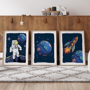 Set of 3 Space Nursery Prints, Space Themed Bedroom Decor, Nursery Wall Decor, Space Wall Art, Boys Bedroom Decor, Kids Room Decor