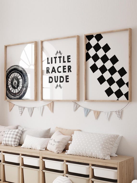Set of 3 Race Car Wall Art, Boys Playroom Racing Car Decor Nursery Racing Car Prints, Race Car Poster, Boys Bedroom Decor, Gift for Boys