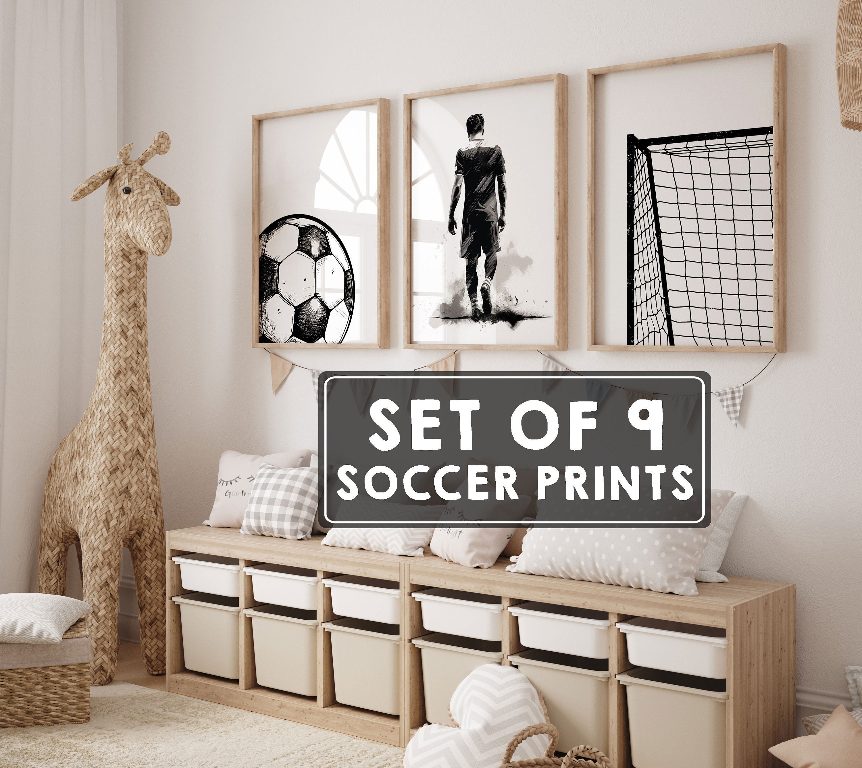 Printable Soccer Prints, Set of 9 Soccer Poster, Soccer Gift for Boys Bedroom Soccer Decor, Football Gift Boy, Soccer Jersey, Football Print