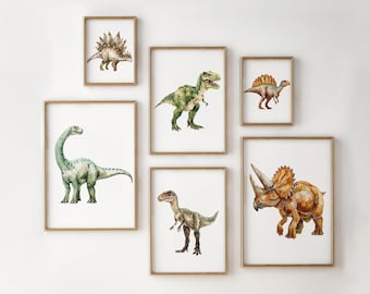 Set of 6 Dinosaur Wall Decor, Dinosaur Prints, Dinosaur Decor, Baby Nursery Decor, Dinosaur Nursery, Dino Gift for Kid, Dinosaur Theme Decor