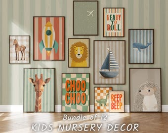 Paquete de láminas para guardería: Arte para la pared de la habitación infantil - Láminas eclécticas para el dormitorio - Pósteres divertidos para la sala de juegos de niños (Descarga digital)