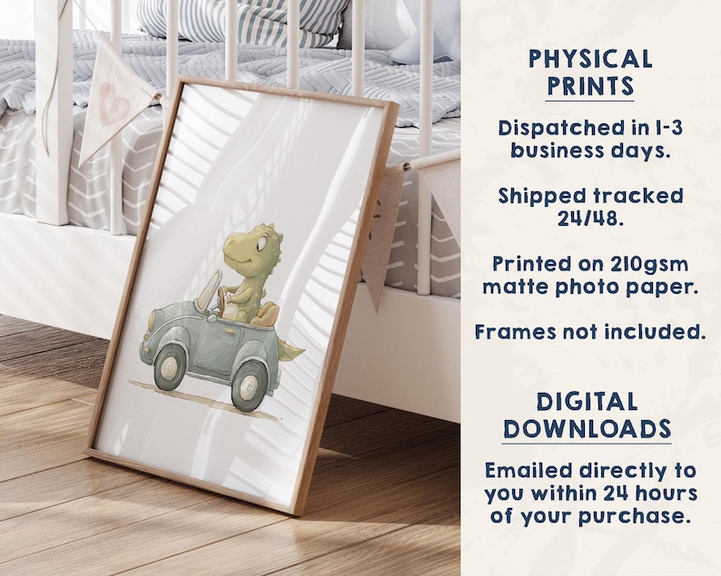 PICK YOUR DINOSAURS: Dinosaur Wall Art Prints - Toddlers Bedroom Decor - Dinosaur Nursery Art - Vehicle Playroom - Dinosaur Gifts for Boys zdjęcie 6