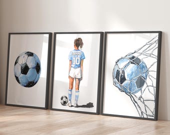 Custom Football Prints, Personalised Girls Sports Bedroom Decor, Pick Your Kit & Hair Colour