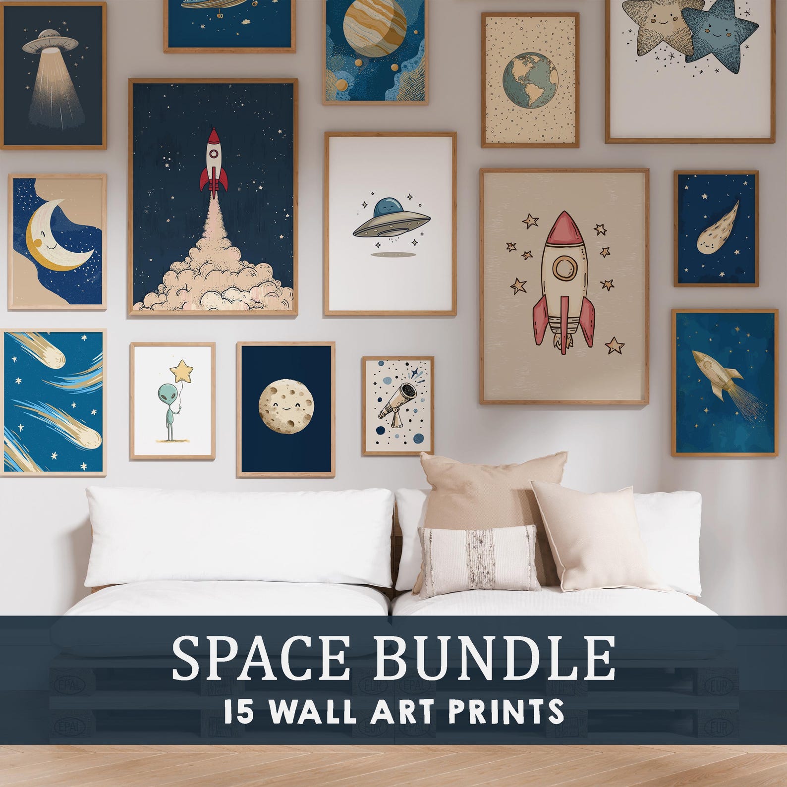 Set of 15 Space Nursery Prints: Rocket Ship Astronaut Wall Art ...