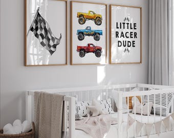 Monster Truck Nursery Prints: Boys Playroom Wall Art, Set of 3