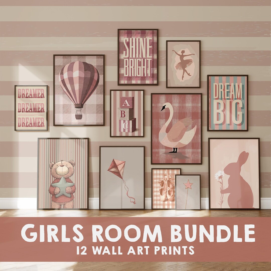 Vintage Girls Gallery Wall Art Set of 12, Retro Wall Art for Girls Room ...