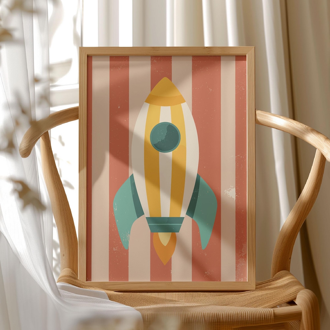 Space Rocket Print: Retro Rocketship Art - Kids Nursery Poster ...
