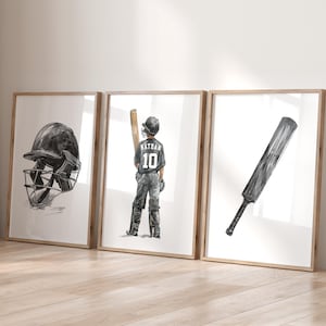 Personalized Cricket Player, Set of 3 Cricket Wall Art, Cricket Gifts for Boys, Cricket Poster, Cricket Prints, Boys Bedroom Decor Boys Room