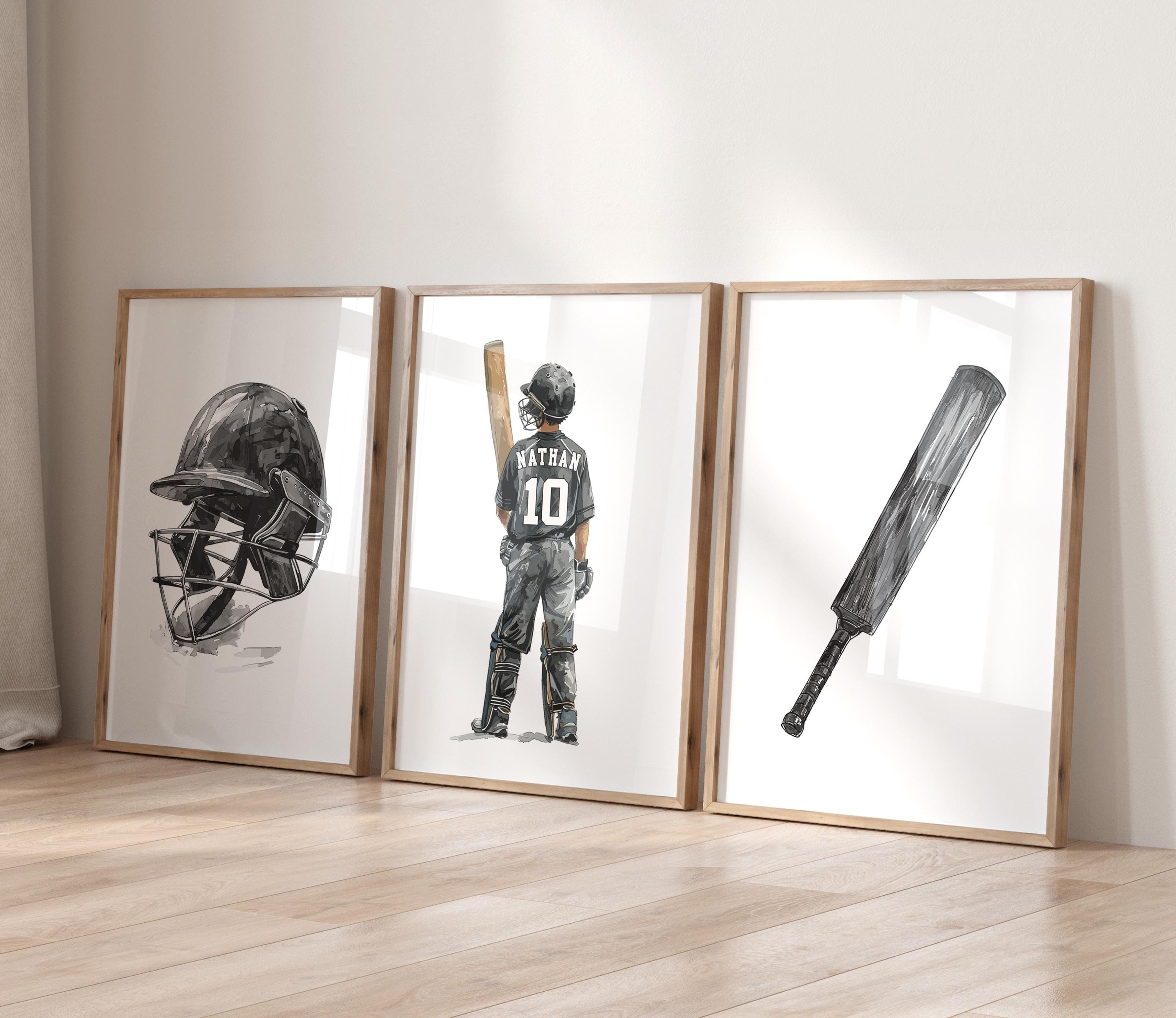 Personalized Cricket Player, Set of 3 Cricket Wall Art, Cricket Gifts for Boys, Cricket Poster, Cricket Prints, Boys Bedroom Decor Boys Room
