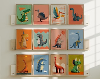 Dinosaur Nursery Art Prints: Set of 12 Dino Gallery Wall Decor (Digital Download)