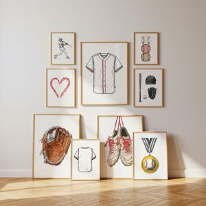 Baseball Nursery Wall Art Set of 9 Boys Room Baseball Prints for Kids Baseball Themed Gallery Wall Decor, Baseball Posters for Boys, Digital