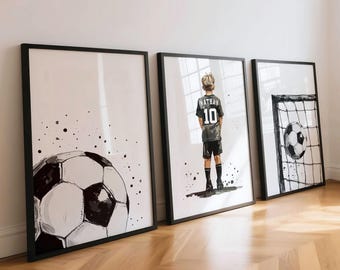 Personalised Football Prints: Football Gifts for Boys, Custom Name, Number & Kit Colour, Football Wall Art for Boys Bedroom Decor