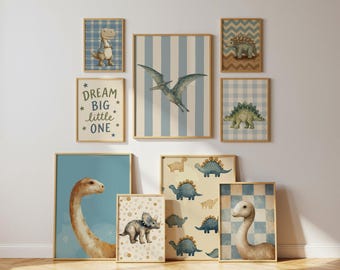 Personalised Dinosaur Wall Art: PICK YOUR DINO Nursery Prints, Kids Room Decor, Set of 3 Playroom Posters